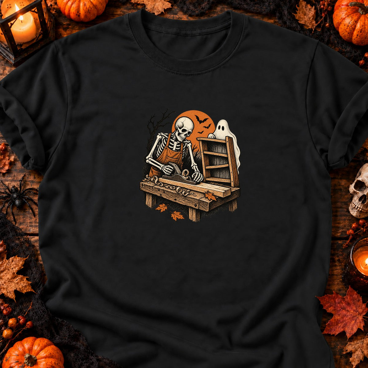 Squelette menuisier rétro — T-shirt noir