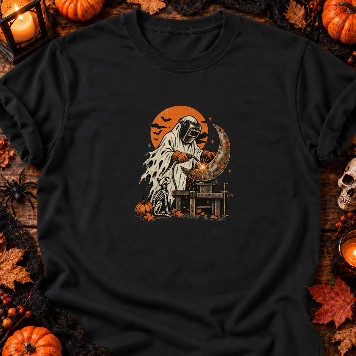 Fantôme soudeur et lune en métal — T-shirt noir