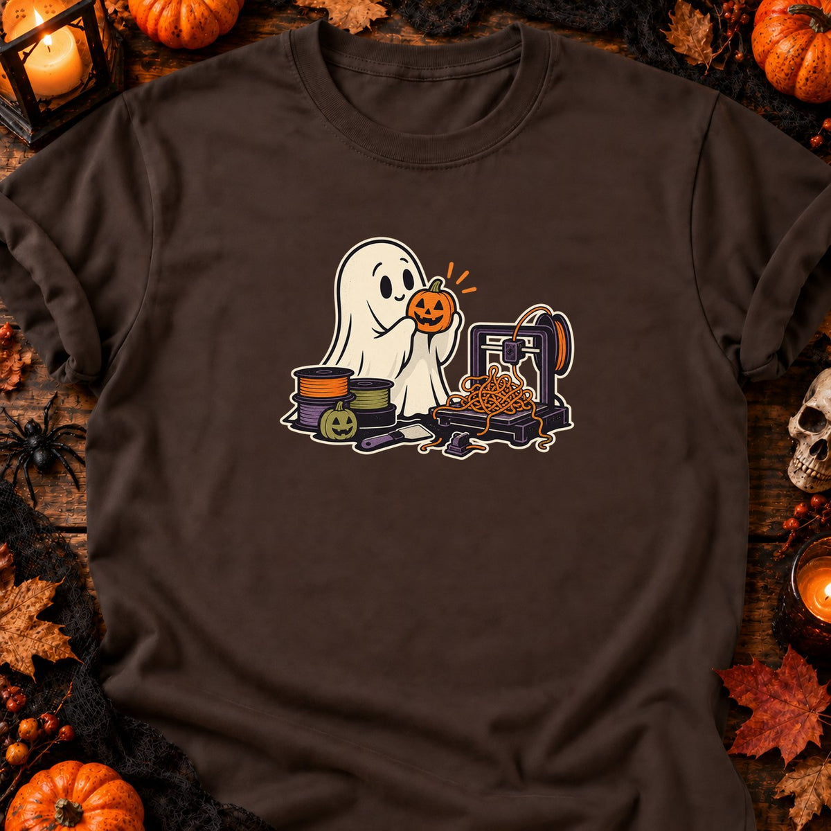 Fantôme et filament spaghetti — T-shirt chocolat
