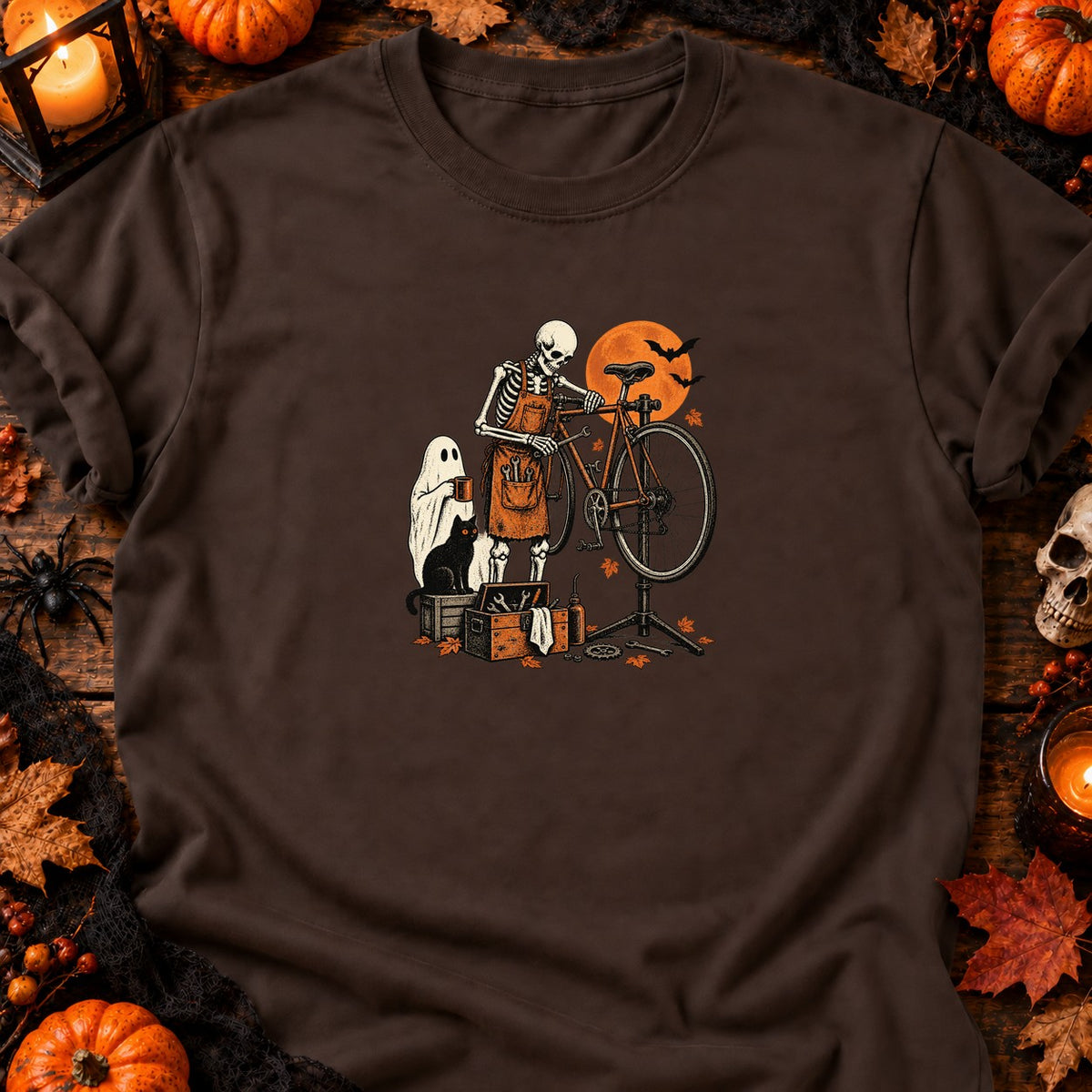 Squelette mécano vélo vintage — T-shirt chocolat