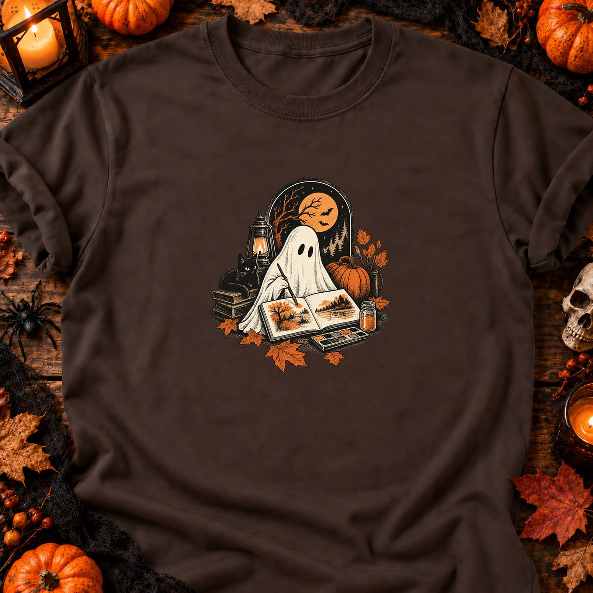 Fantôme aquarelliste d'automne — T-shirt chocolat