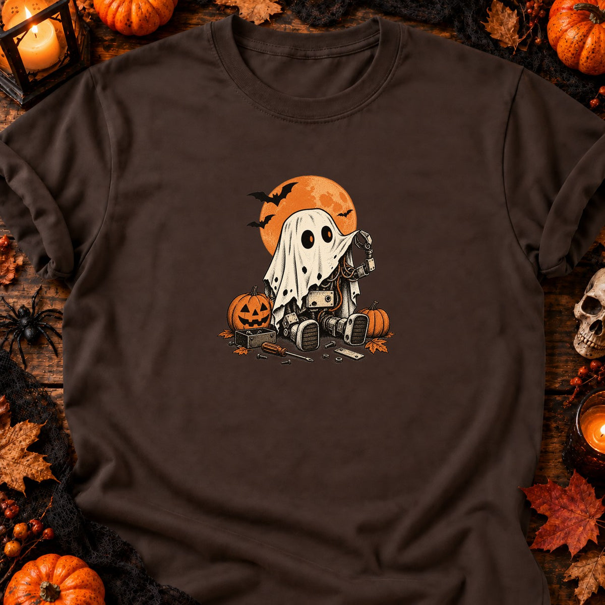 Petit robot fantôme vintage — T-shirt chocolat