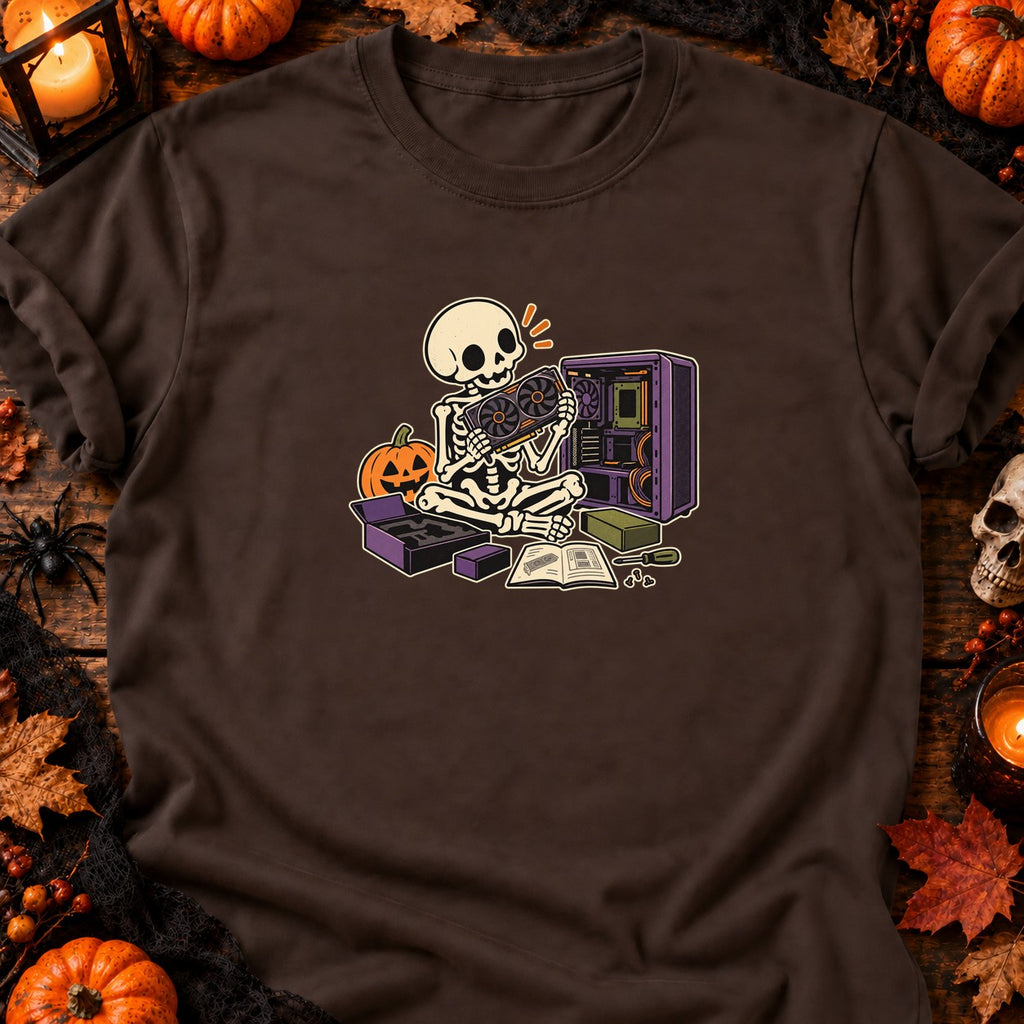 Squelette assemblant son PC — T-shirt chocolat