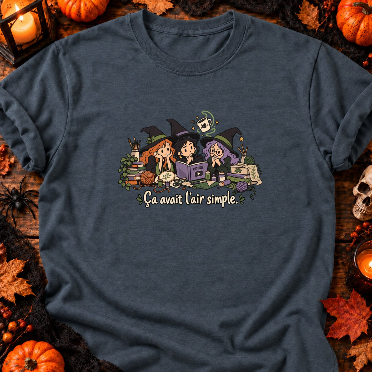 Trois sorcières et mug magique — T-shirt gris anthracite chiné
