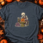 Squelette potier et citrouille — T-shirt gris anthracite chiné