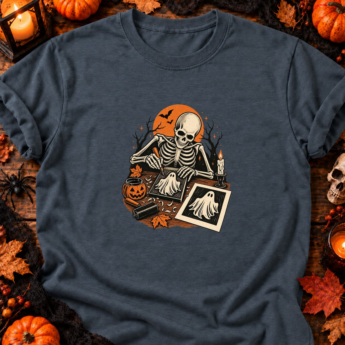 Squelette graveur de fantôme t-shirt — T-shirt gris anthracite chiné