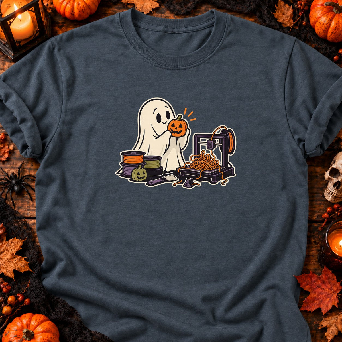 Fantôme et filament spaghetti — T-shirt gris anthracite chiné