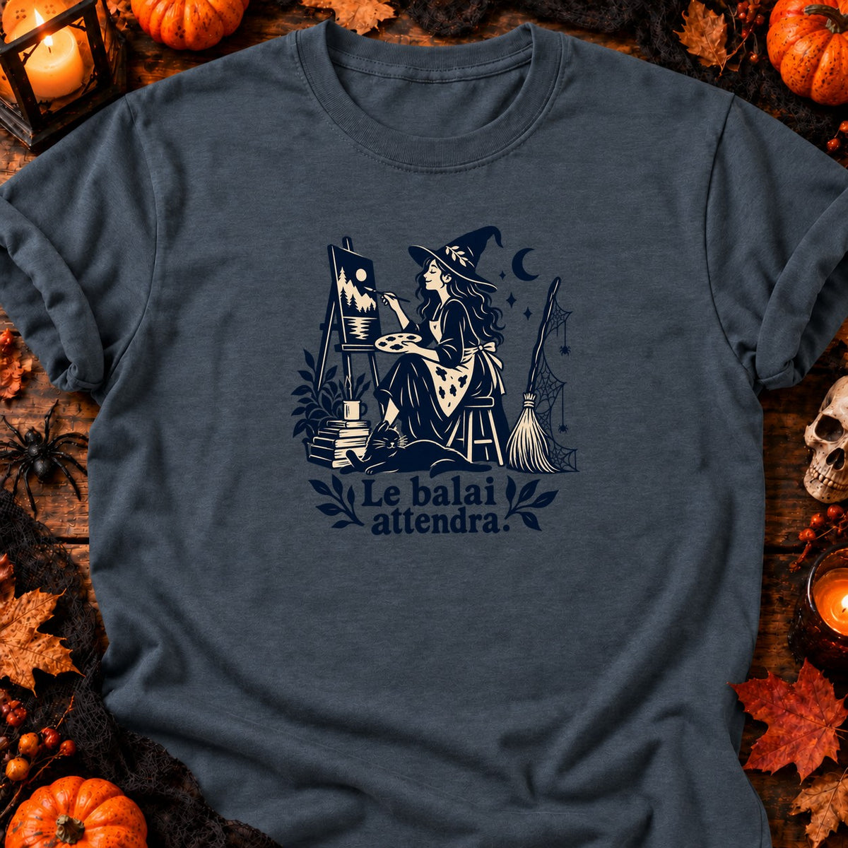 Sorcière artiste — Le balai attendra — T-shirt gris anthracite chiné