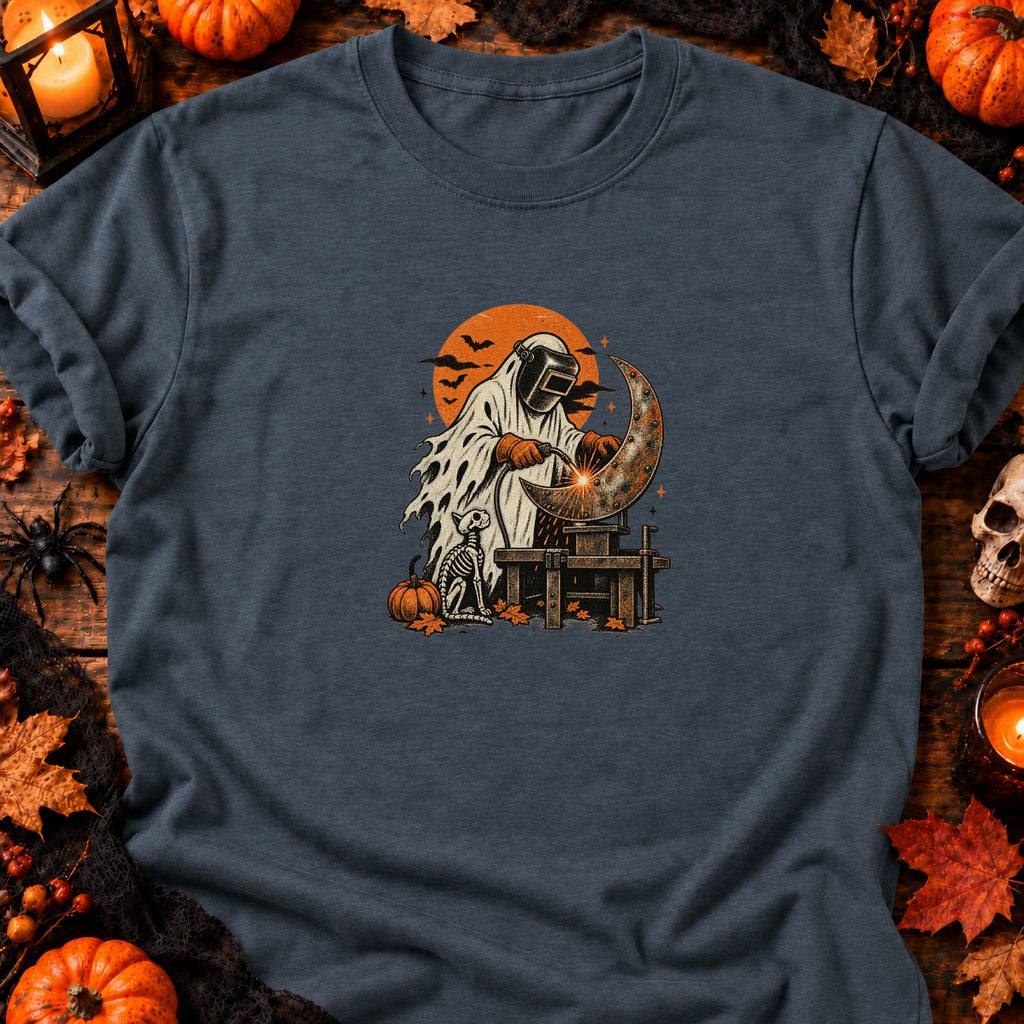 Fantôme soudeur et lune en métal — T-shirt gris anthracite chiné