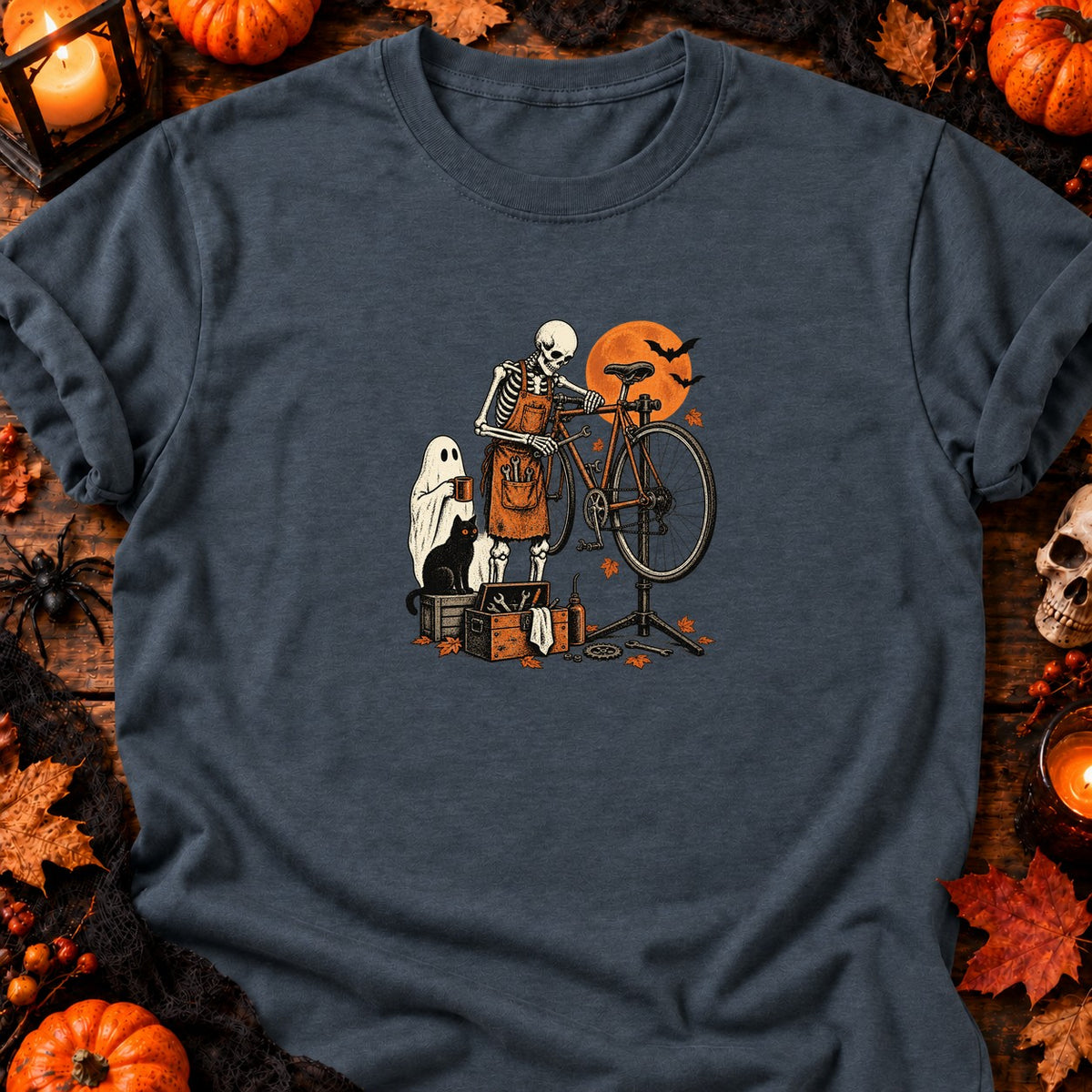 Squelette mécano vélo vintage — T-shirt gris anthracite chiné