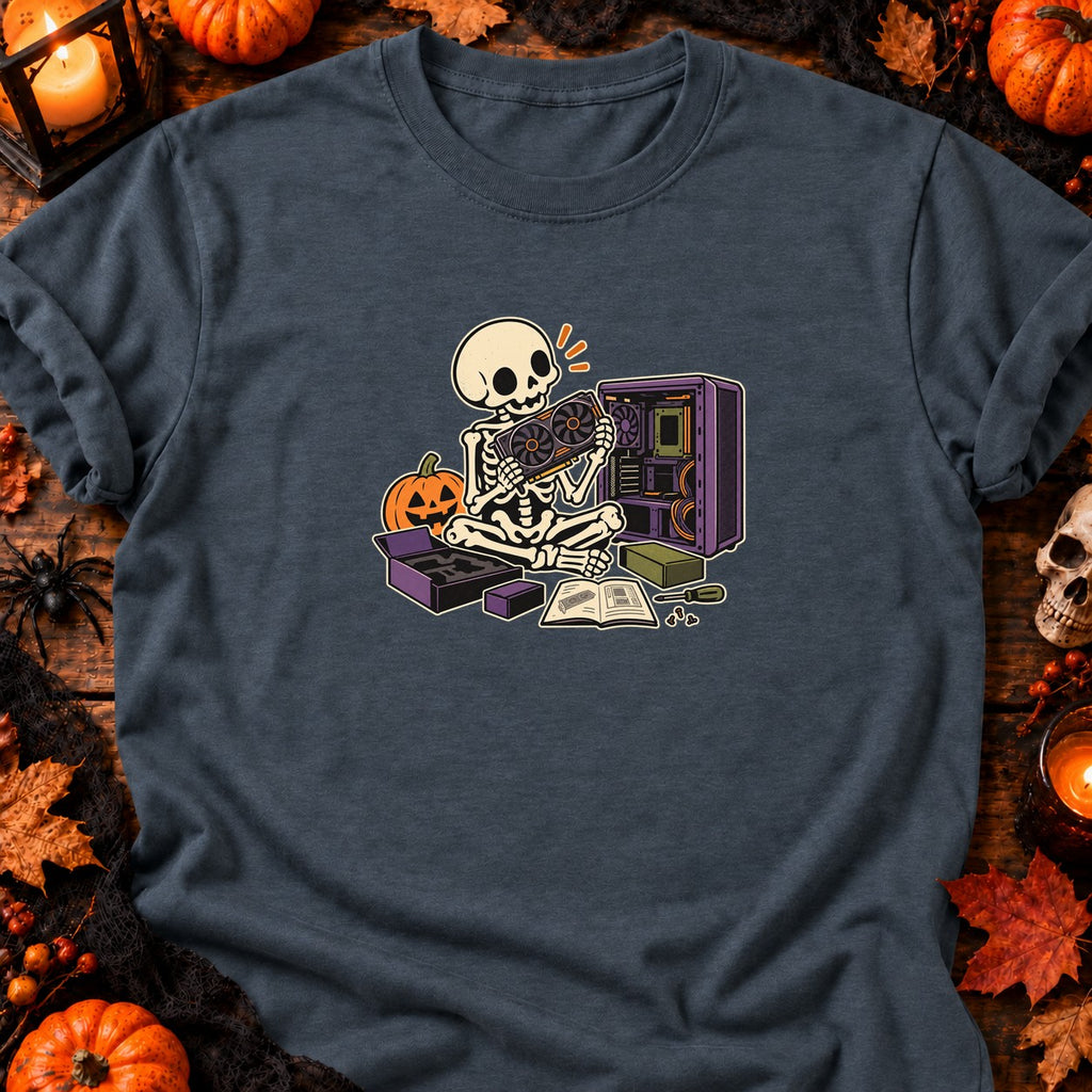Squelette assemblant son PC — T-shirt gris anthracite chiné