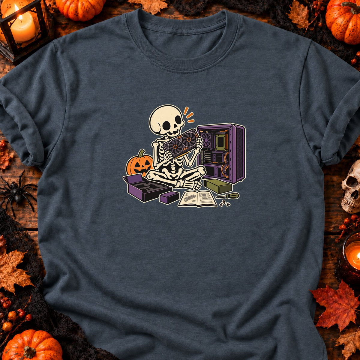 Squelette assemblant son PC — T-shirt gris anthracite chiné