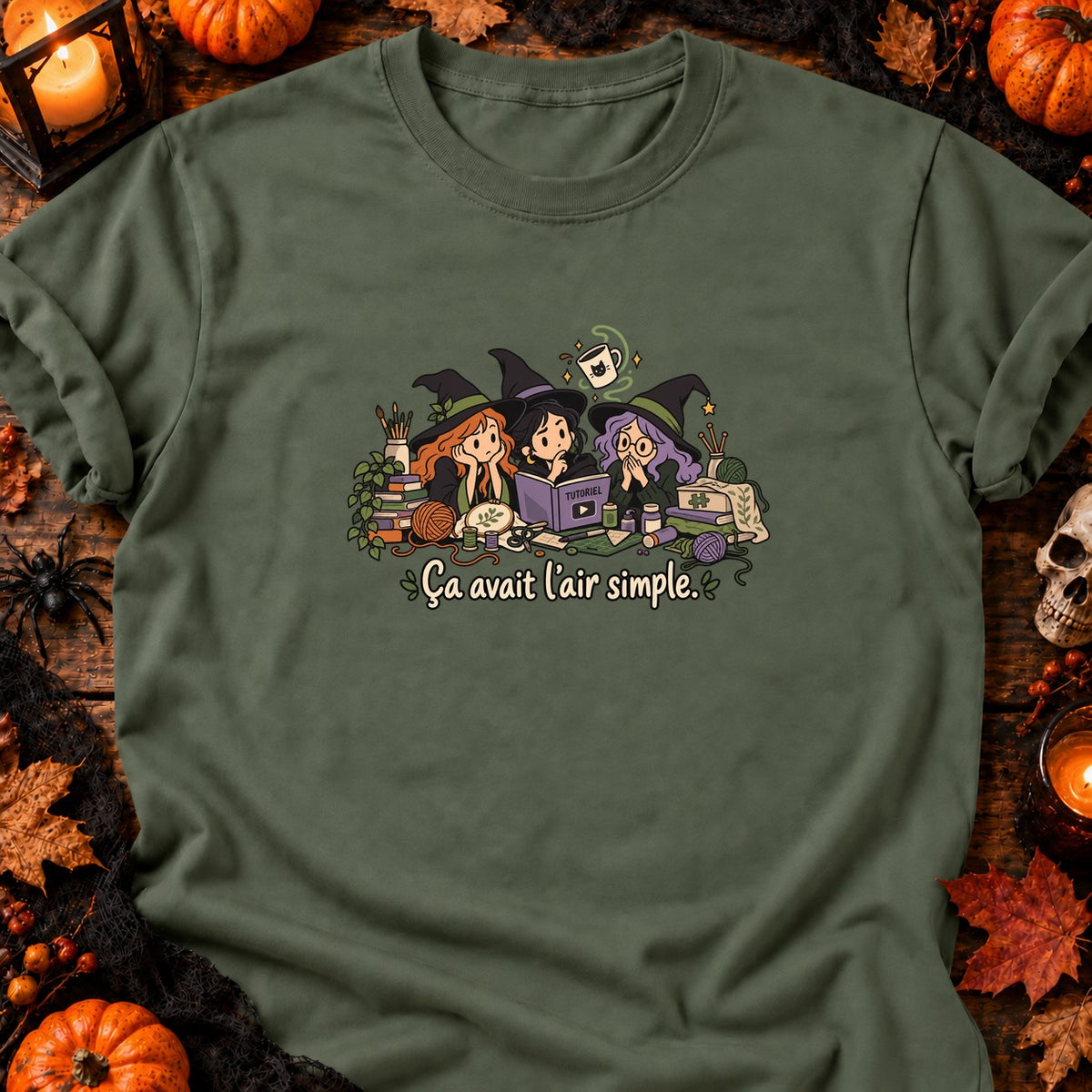 Trois sorcières et mug magique — T-shirt vert militaire