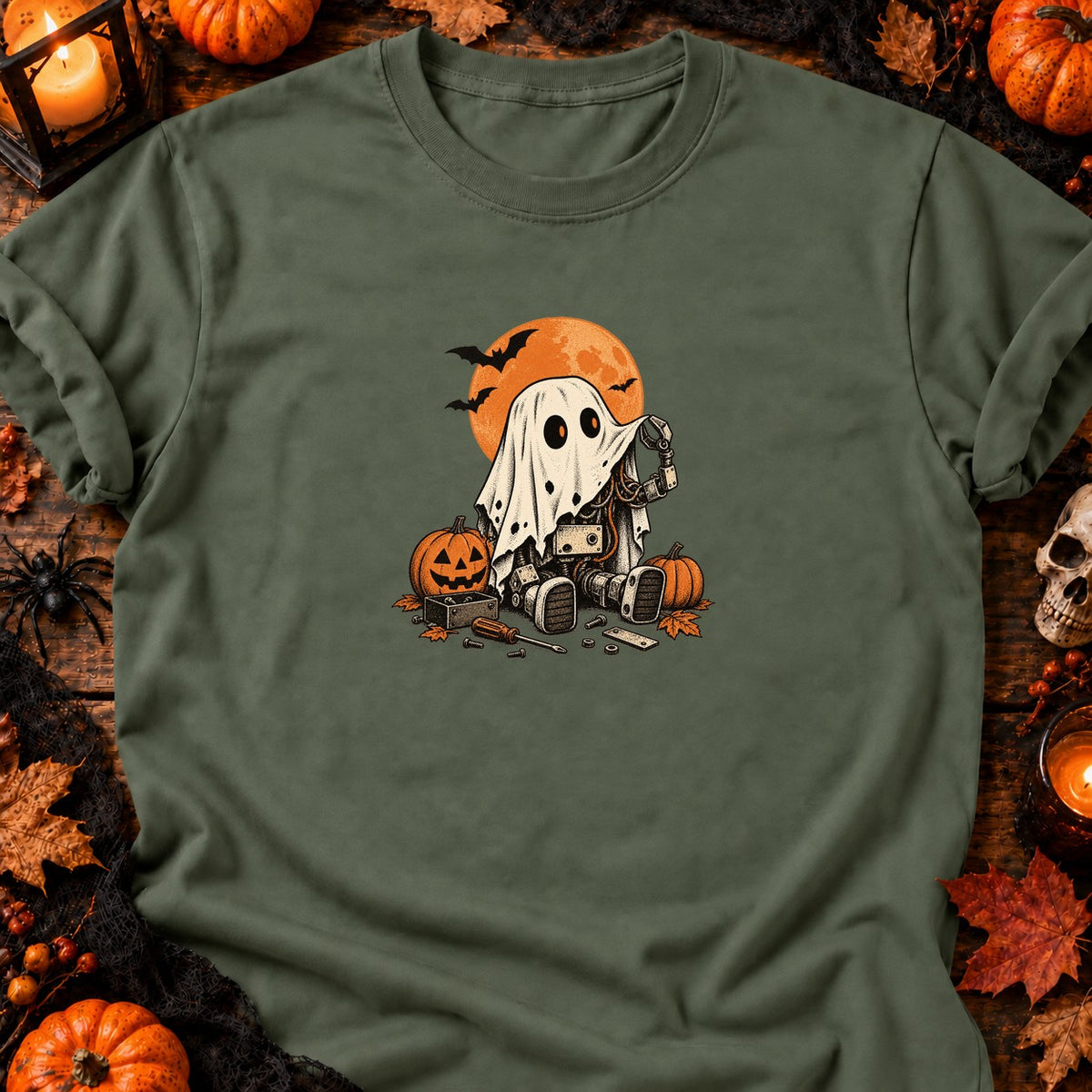 Petit robot fantôme vintage — T-shirt vert militaire