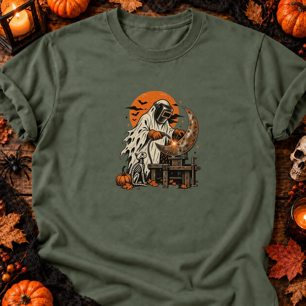 Fantôme soudeur et lune en métal — T-shirt vert militaire