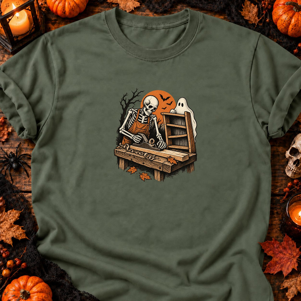 Squelette menuisier rétro — T-shirt vert militaire