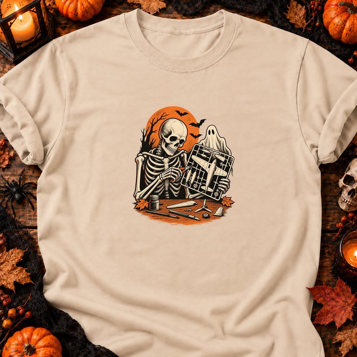 Squelette maquettiste avion vintage — T-shirt naturel