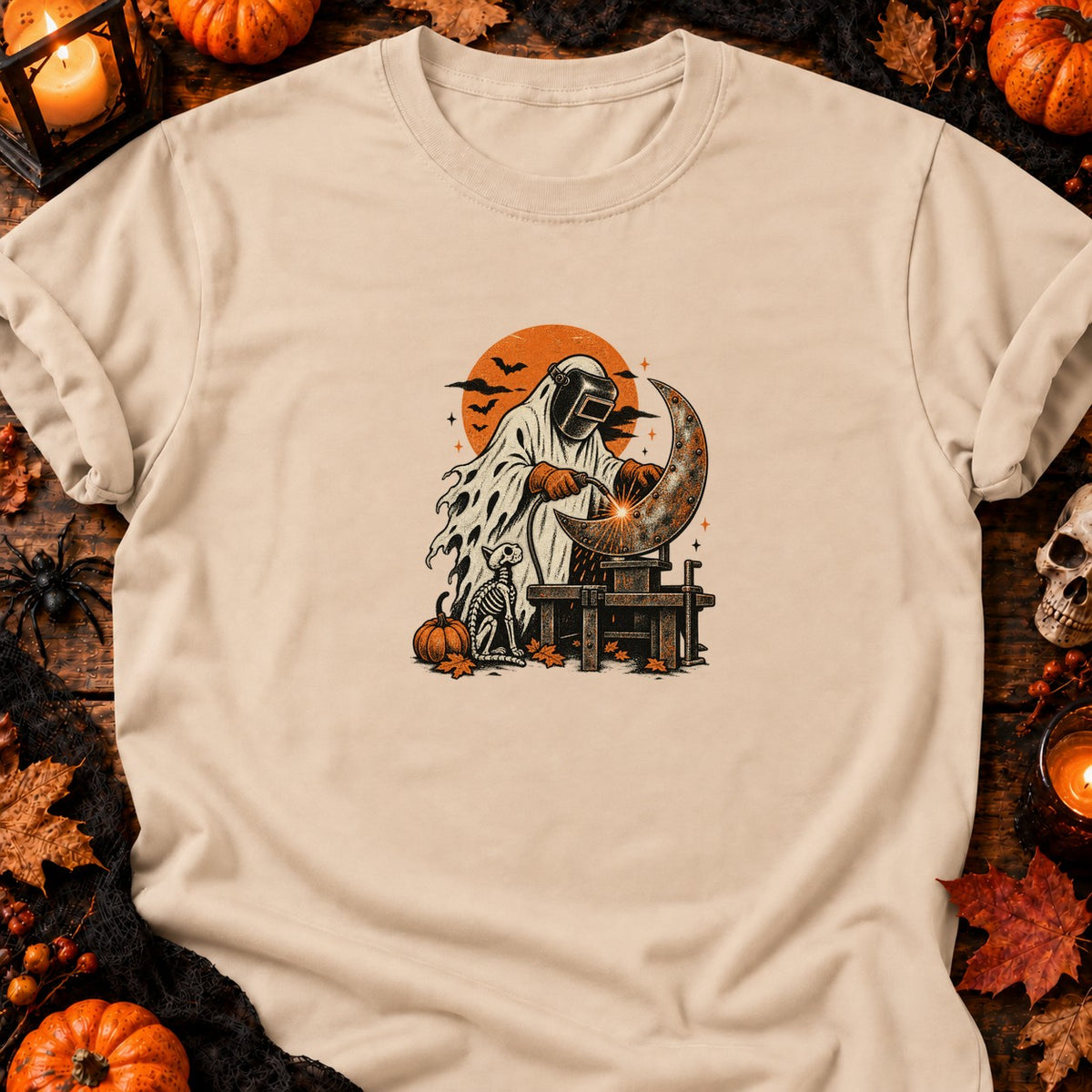Fantôme soudeur et lune en métal — T-shirt naturel