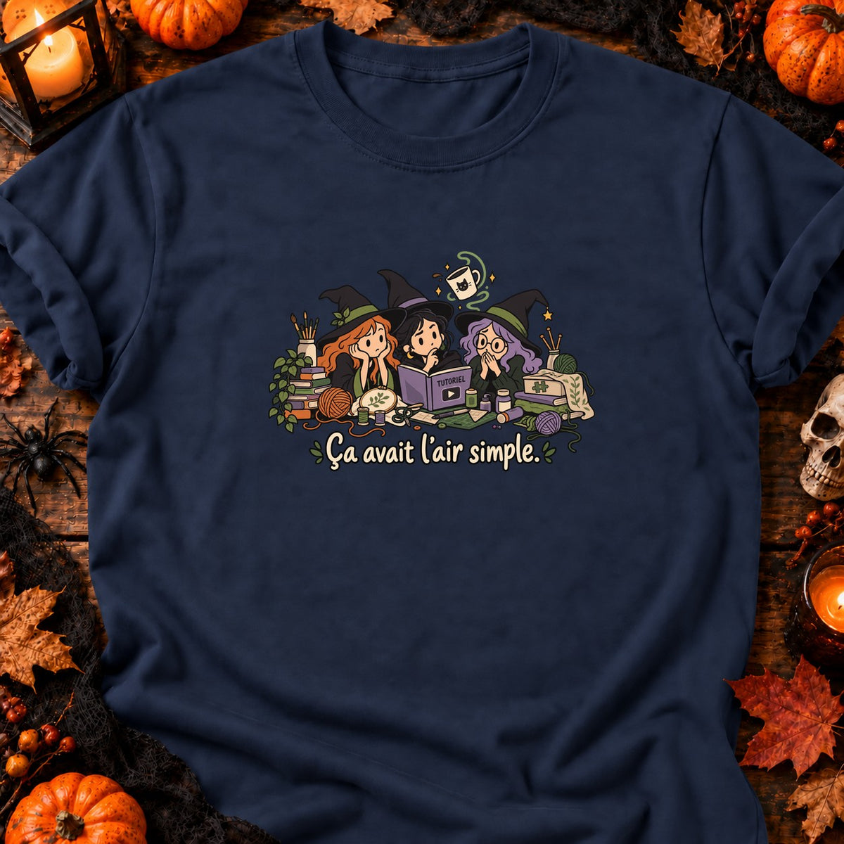 Trois sorcières et mug magique — T-shirt bleu marine