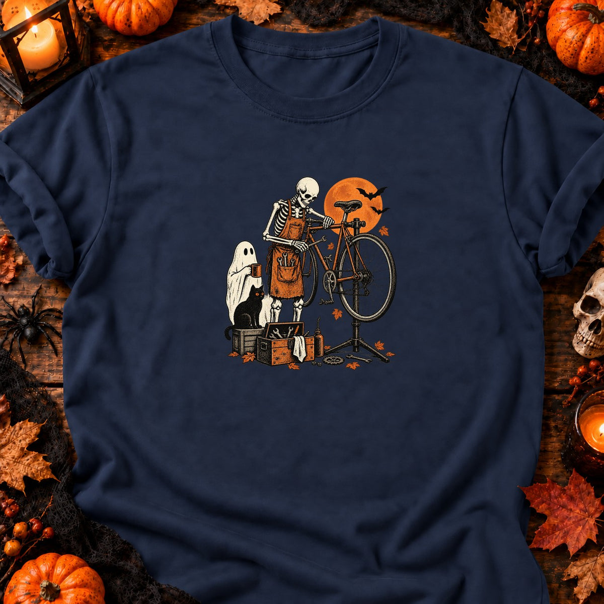Squelette mécano vélo vintage — T-shirt bleu marine