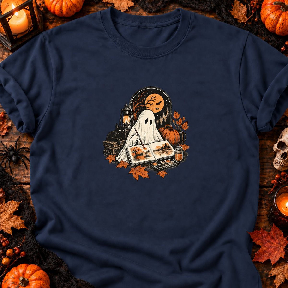 Fantôme aquarelliste d'automne — T-shirt bleu marine