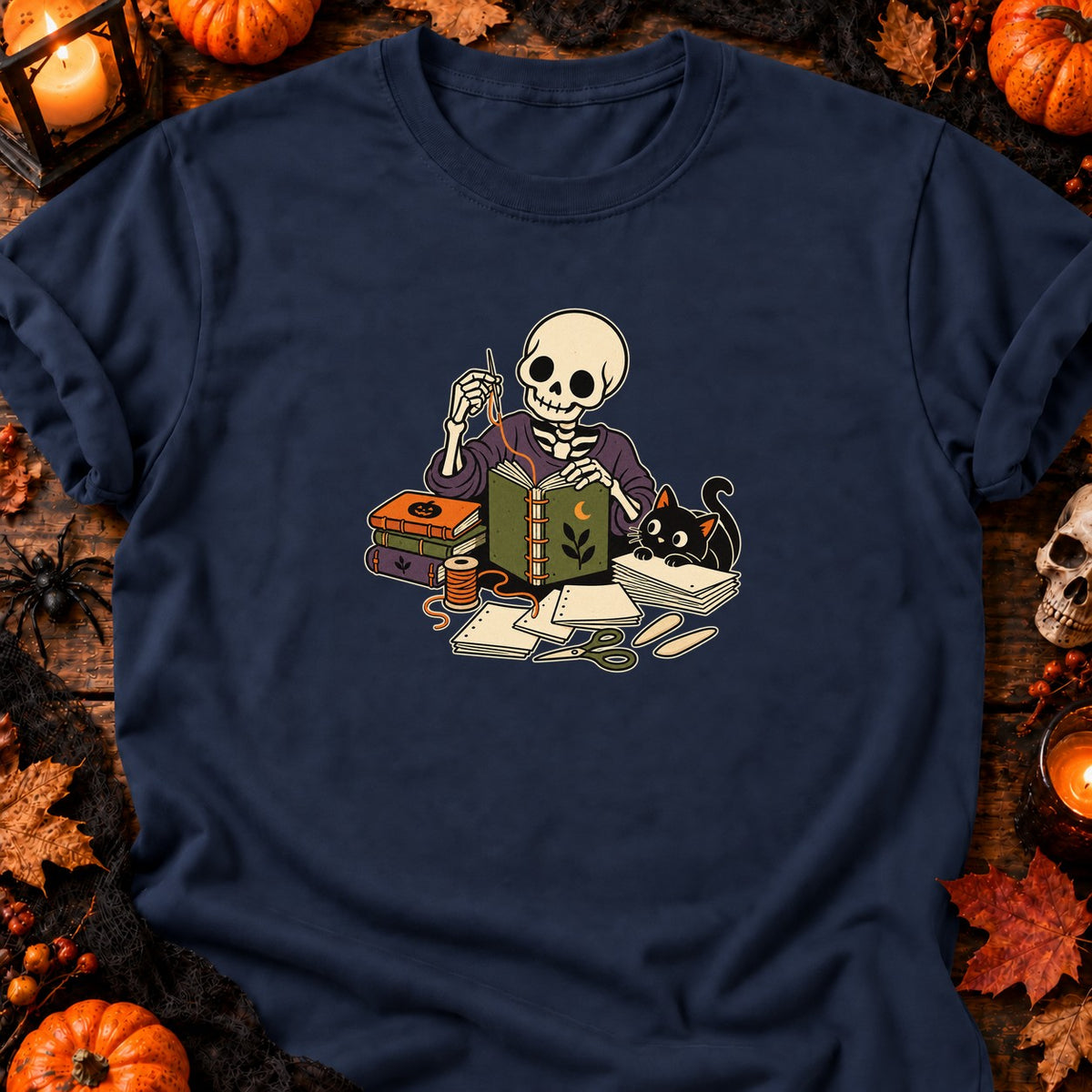 Squelette relieur d’Halloween — T-shirt bleu marine