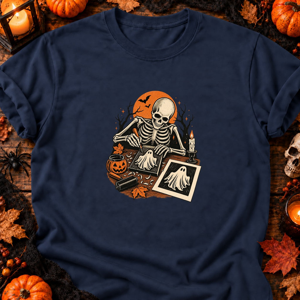 Squelette graveur de fantôme t-shirt — T-shirt bleu marine