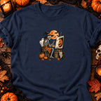 Squelette peintre citrouille vintage — T-shirt bleu marine