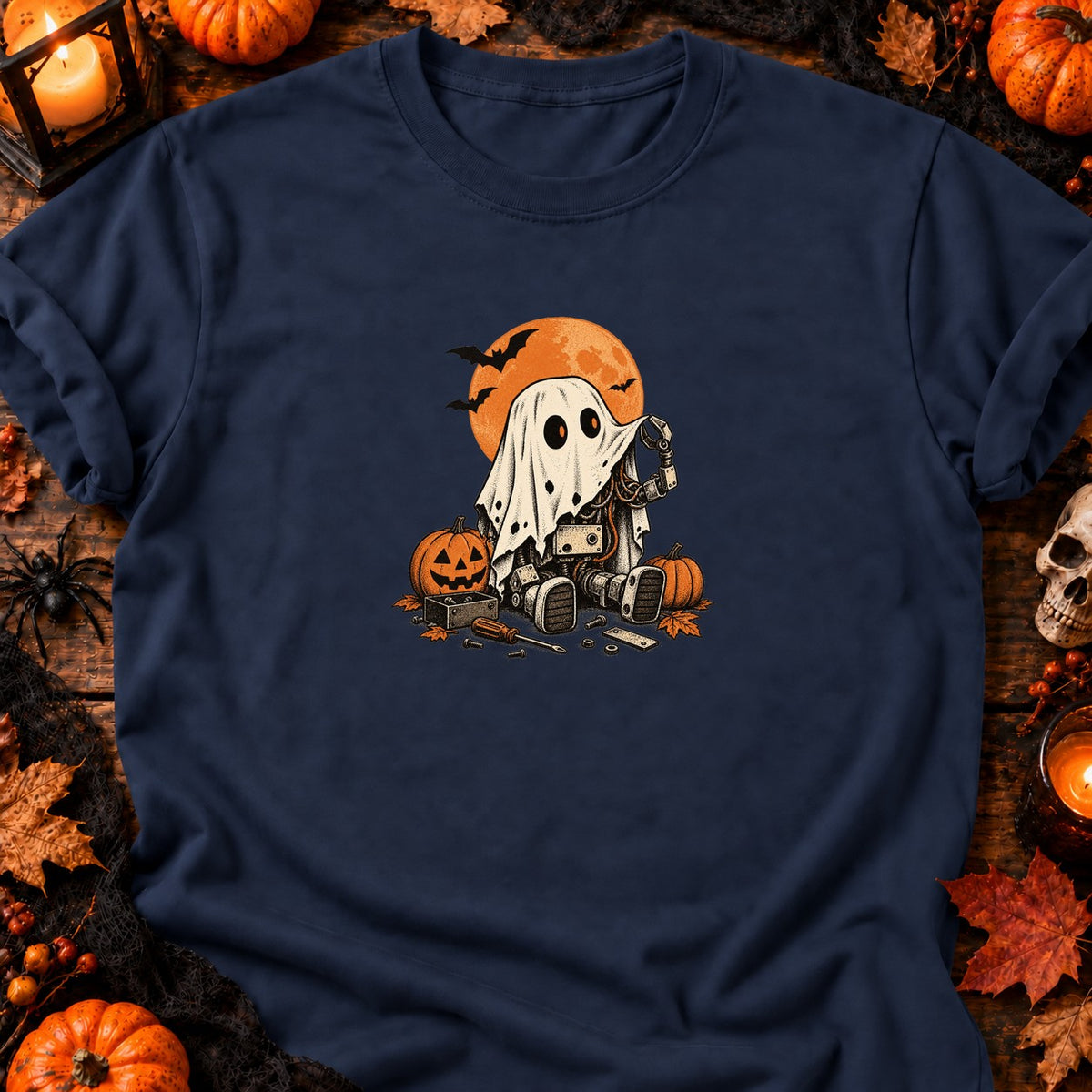 Petit robot fantôme vintage — T-shirt bleu marine