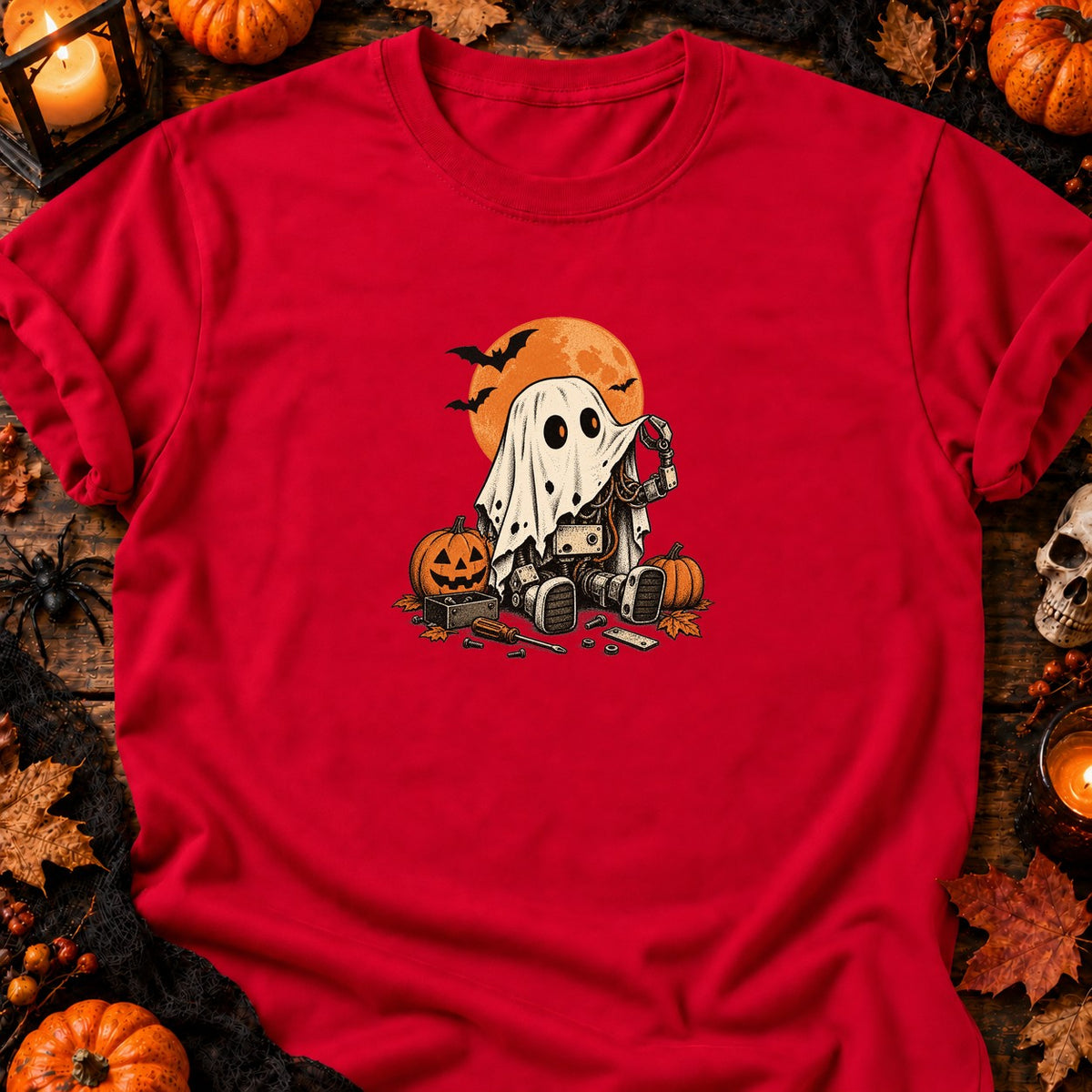 Petit robot fantôme vintage — T-shirt rouge