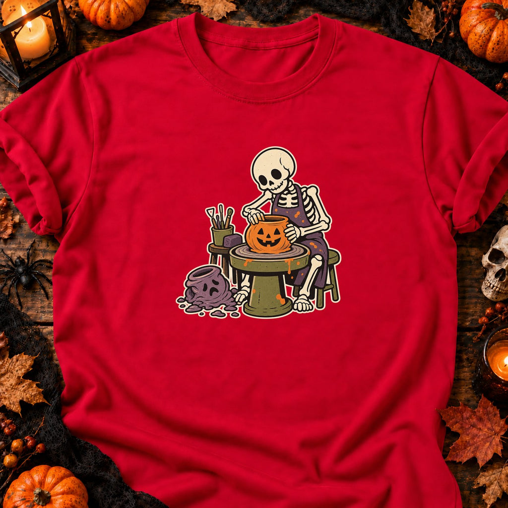 Squelette potier et citrouille — T-shirt rouge