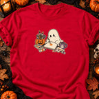 Fantôme peignant une citrouille — T-shirt rouge