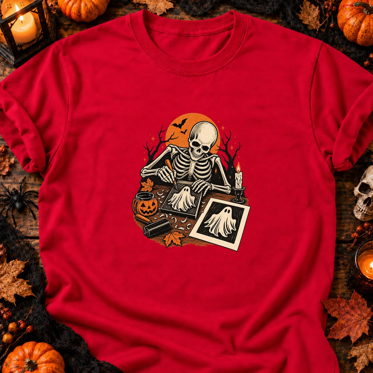 Squelette graveur de fantôme t-shirt — T-shirt rouge