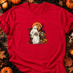 Fantôme crochetant un carré fleuri — T-shirt rouge