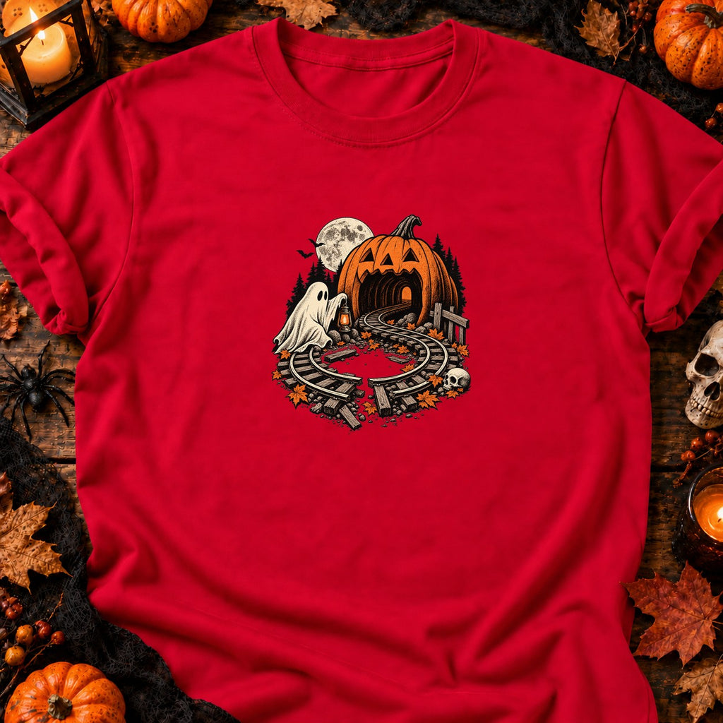 Fantôme et circuit de train d’Halloween — T-shirt rouge