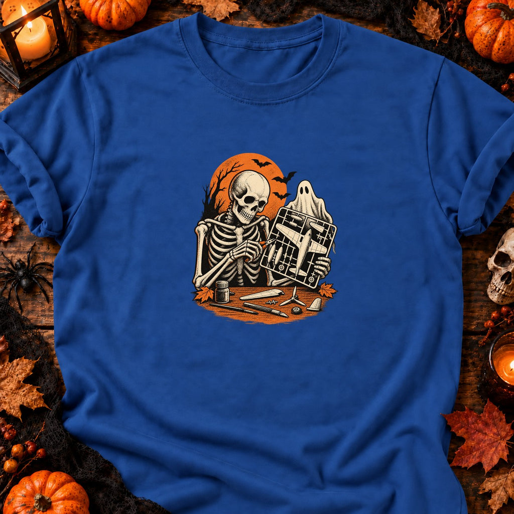 Squelette maquettiste avion vintage — T-shirt bleu roi
