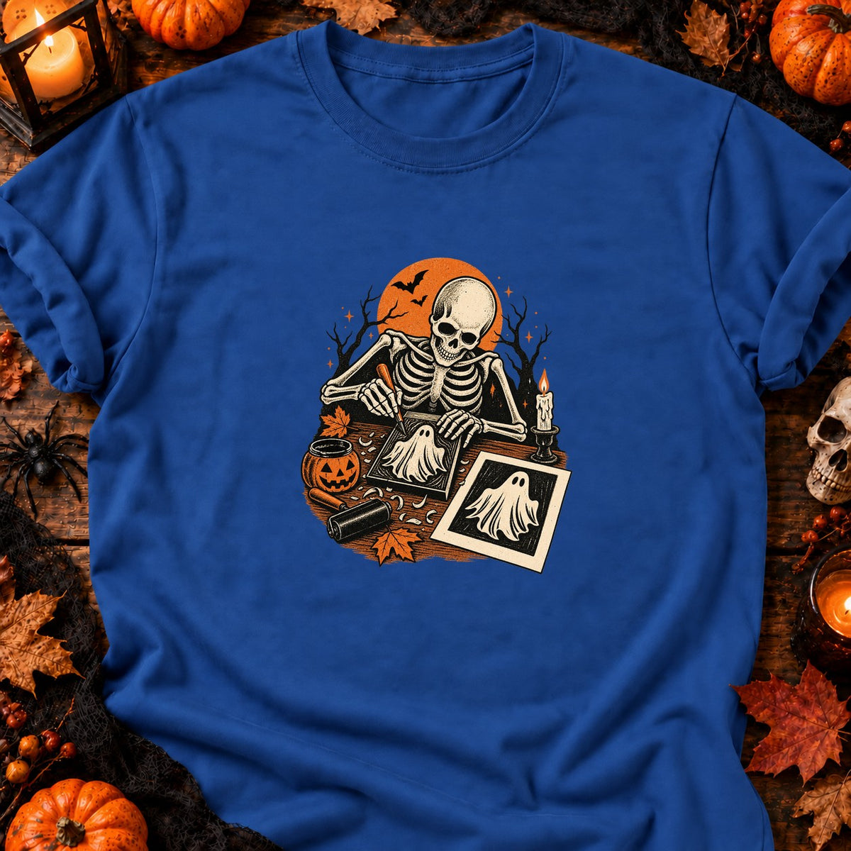 Squelette graveur de fantôme t-shirt — T-shirt bleu roi