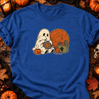 Fantôme au crochet et carré fleuri — T-shirt bleu roi