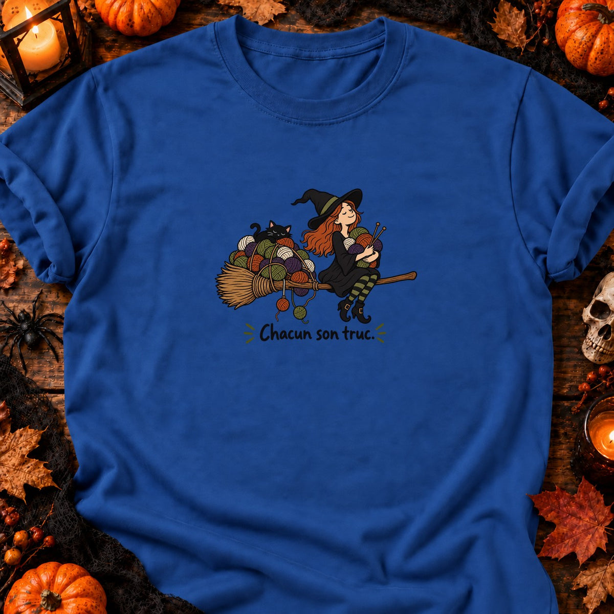 Sorcière et pelotes Chacun son truc — T-shirt bleu roi
