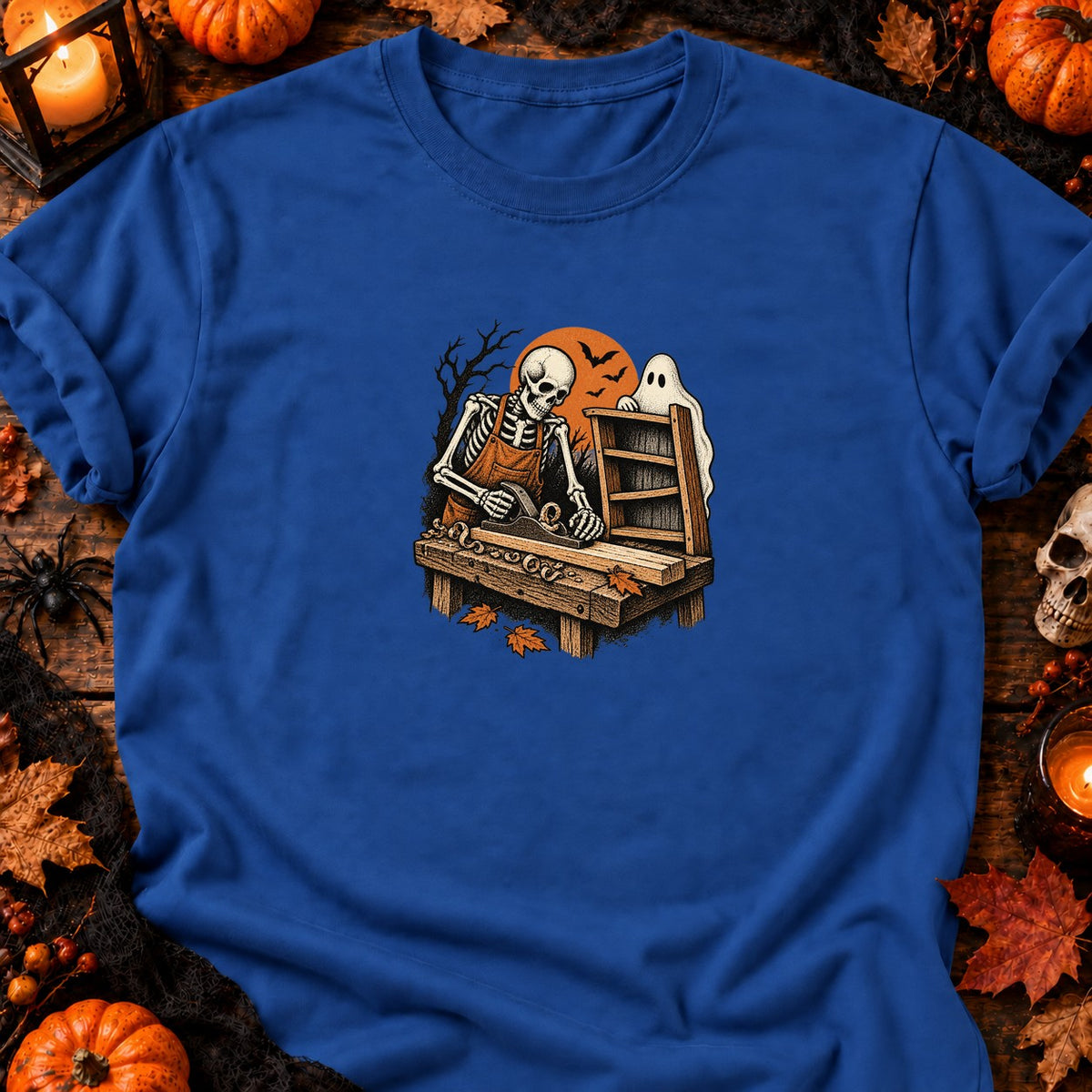 Squelette menuisier rétro — T-shirt bleu roi