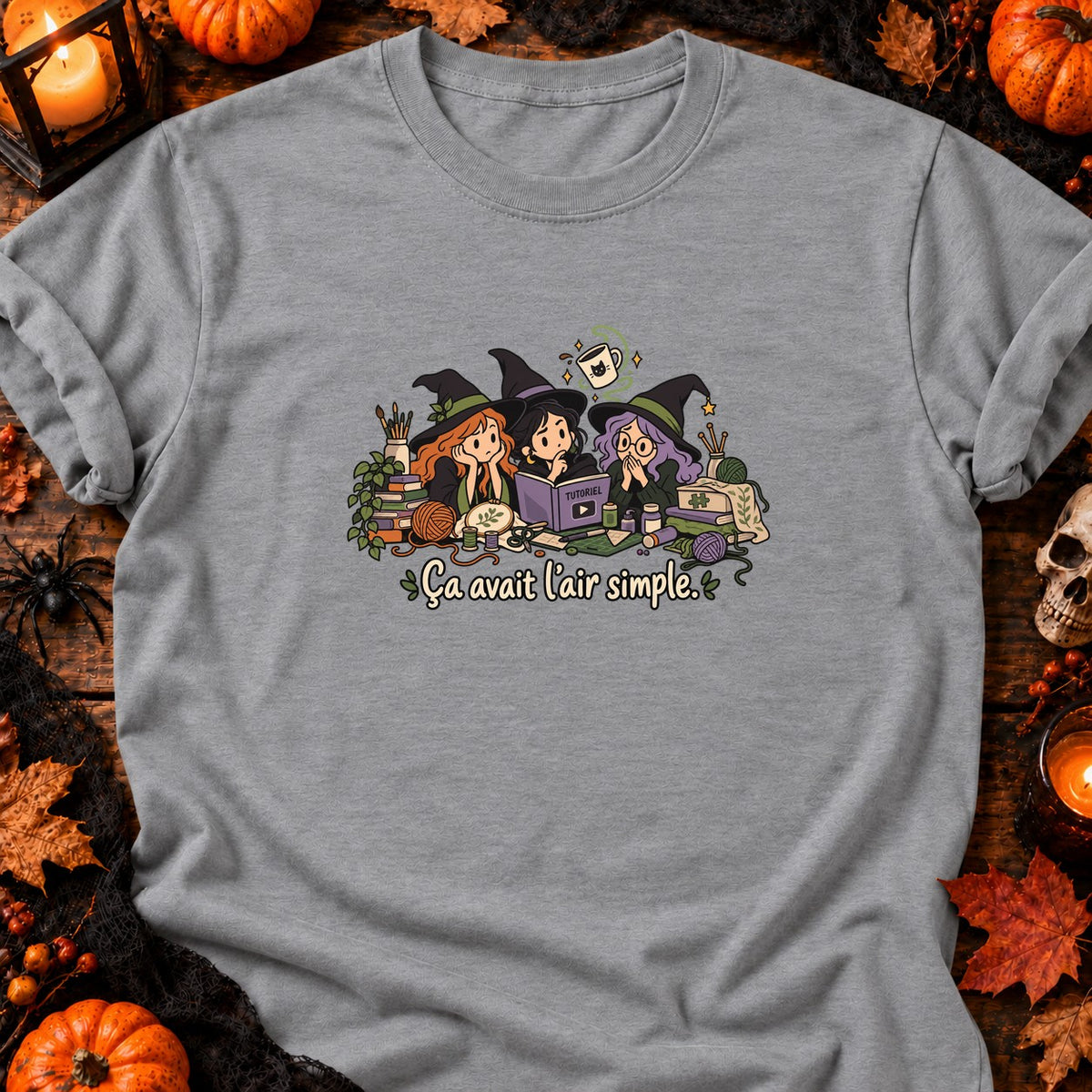 Trois sorcières et mug magique — T-shirt gris chiné