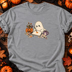 Fantôme peignant une citrouille — T-shirt gris chiné