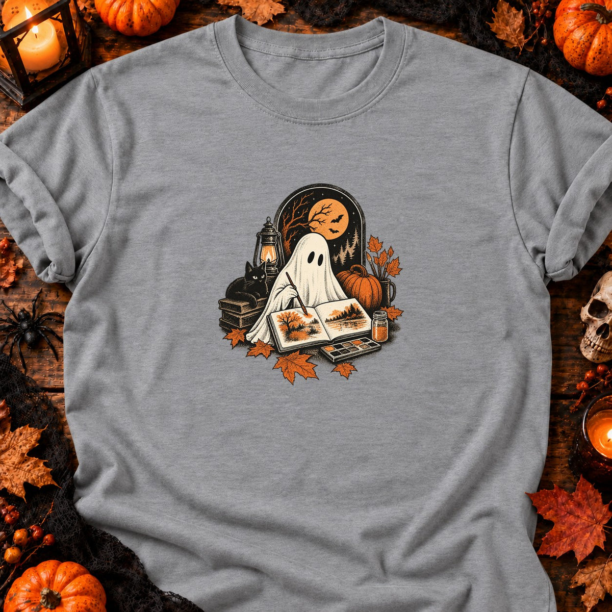 Fantôme aquarelliste d'automne — T-shirt gris chiné