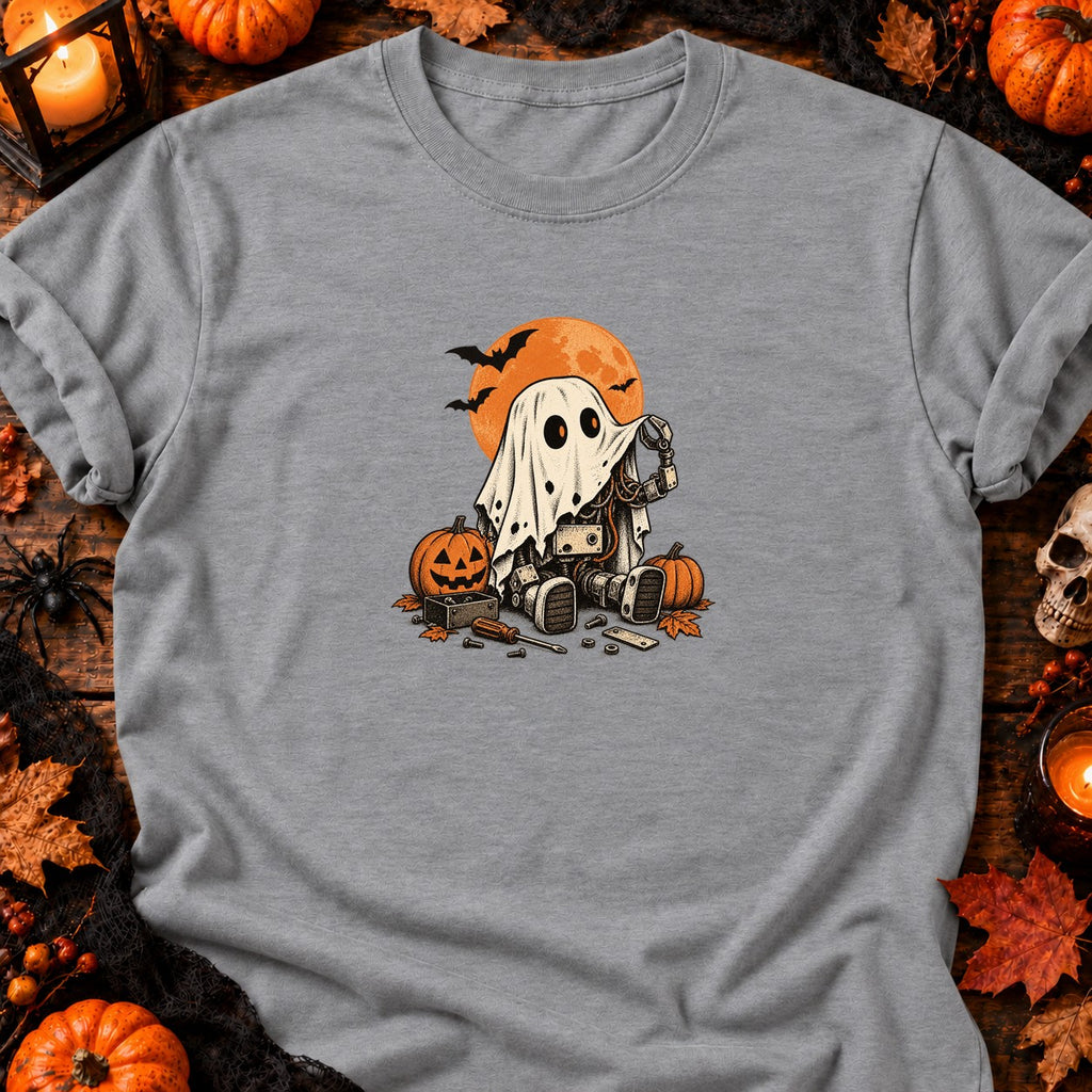 Petit robot fantôme vintage — T-shirt gris chiné