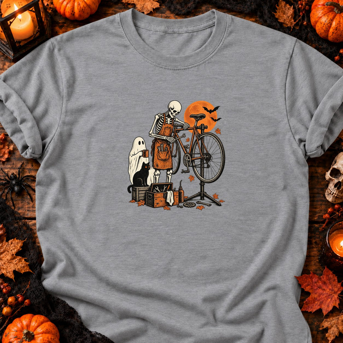 Squelette mécano vélo vintage — T-shirt gris chiné