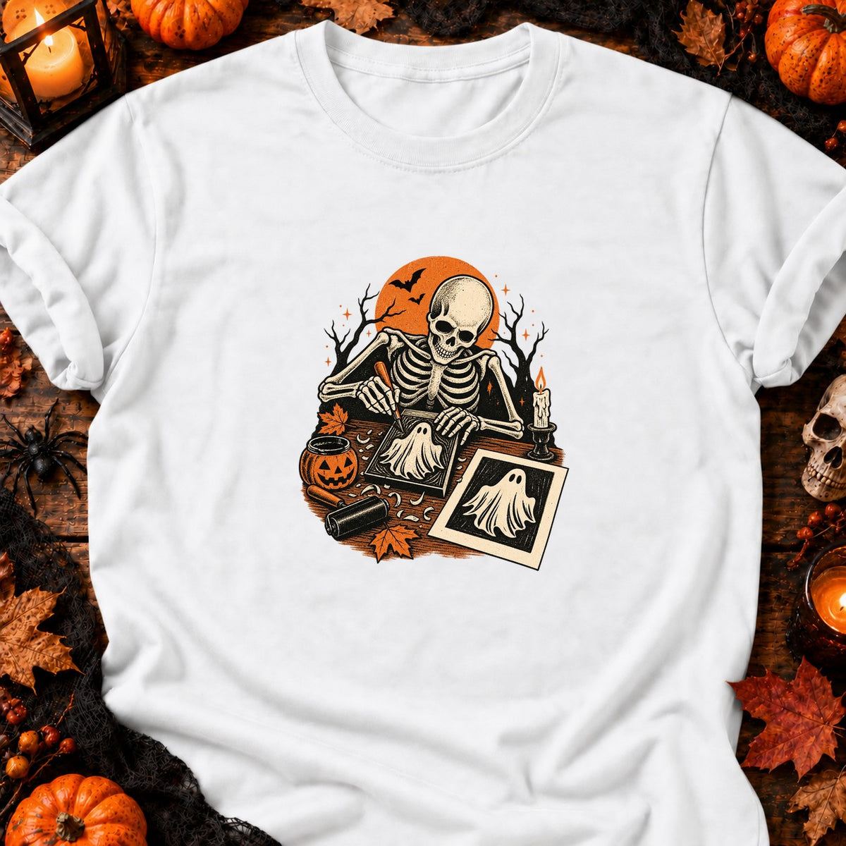 Squelette graveur de fantôme t-shirt — T-shirt blanc