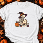 Squelette brodant une fleur — T-shirt blanc