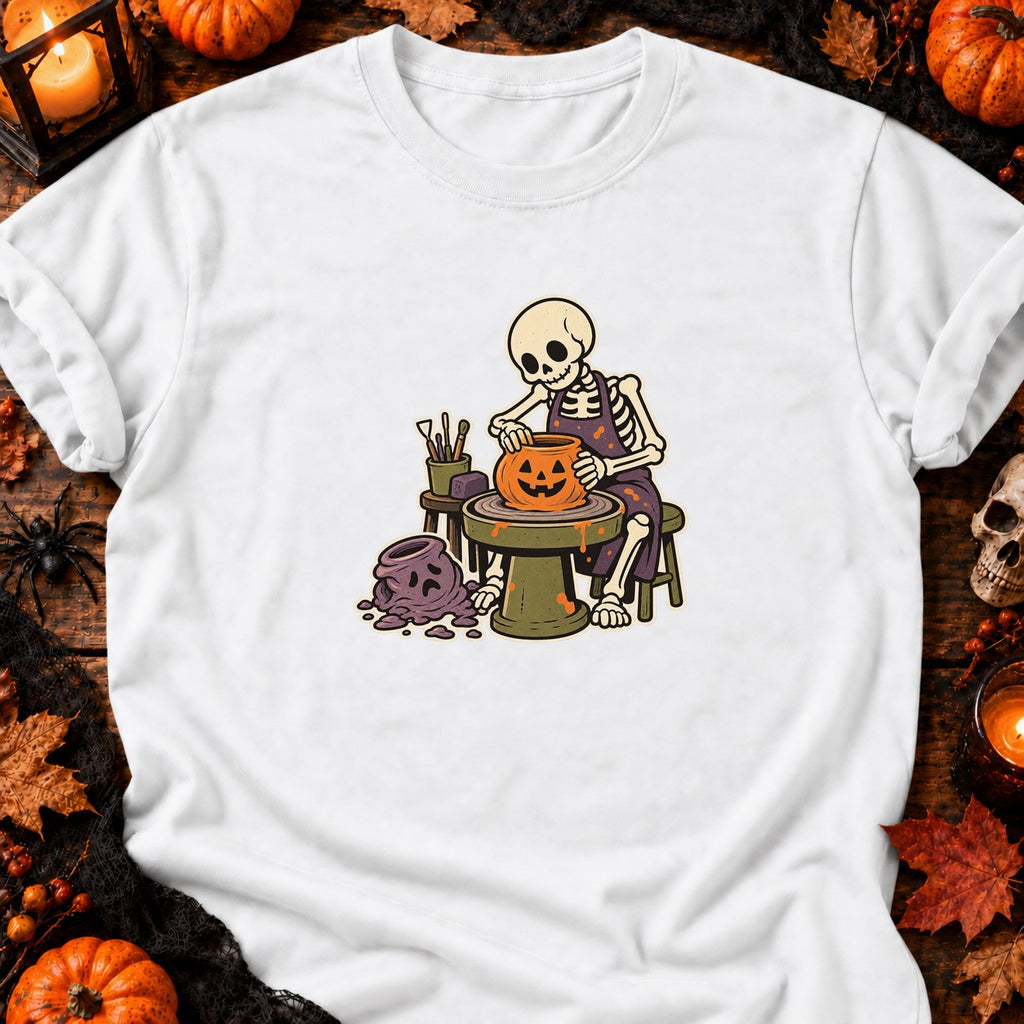 Squelette potier et citrouille — T-shirt blanc
