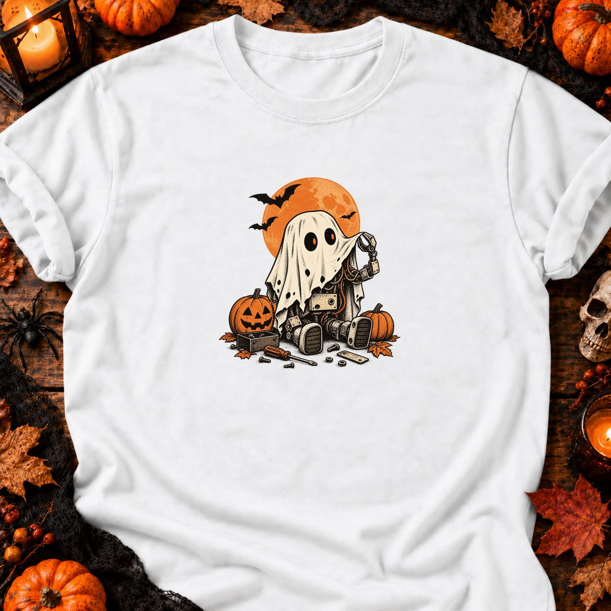 Petit robot fantôme vintage — T-shirt blanc