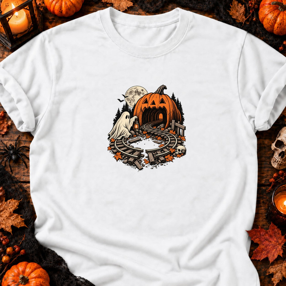 Fantôme et circuit de train d’Halloween — T-shirt blanc